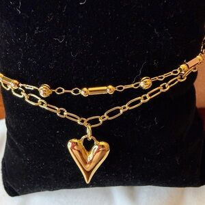 Gold Heart Double Chain Bracelet